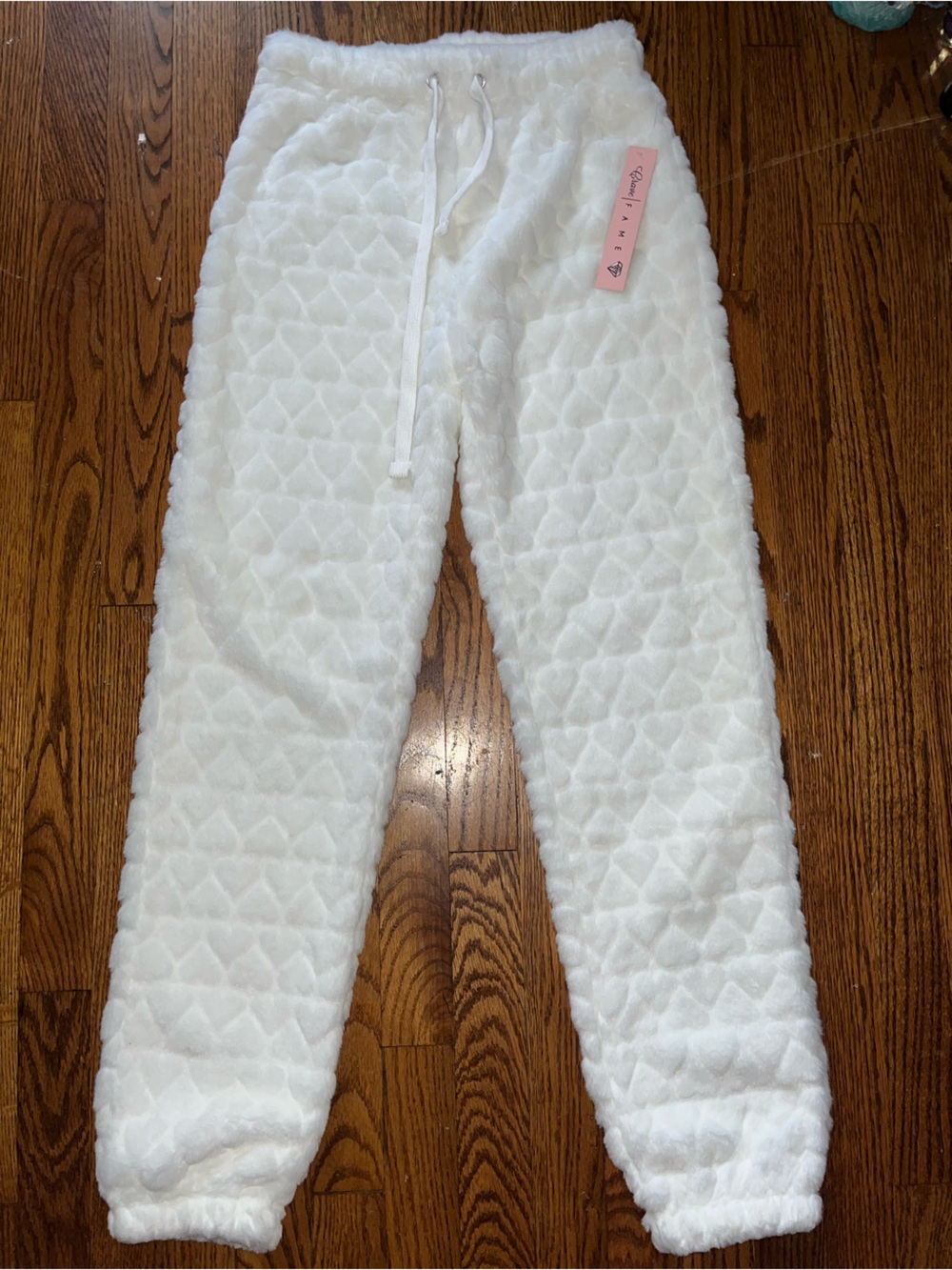 Crave Fame White Quilted Plush Pajama Bottoms